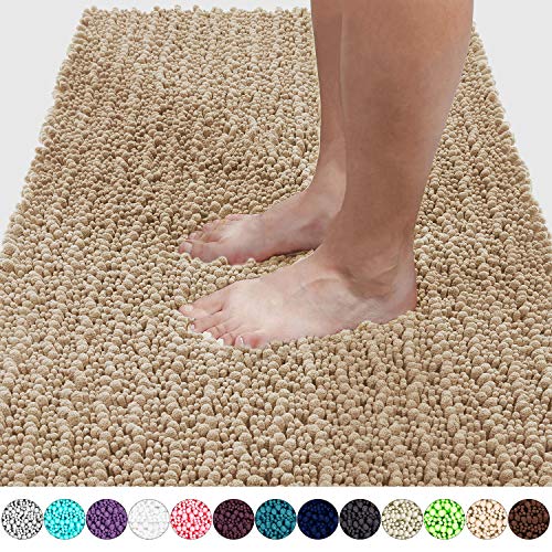 Yimobra Original Luxury Chenille Bath Mat, Soft Shaggy and Comfortable, Large Size, Super Absorbent and Thick, Non-Slip, Machine Washable, Perfect for Bathroom (36.2 x 24 Inch, Beige)