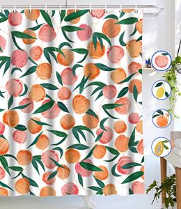 Lifeel Peach Shower Curtains, Allover Fruits Shower Curtain Cute Bright Colorful Design Waterproof Fabric Bathroom Shower Curtain Set with 12 Hooks, Peachy Pink 72"×72"