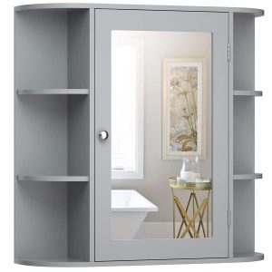 Tangkula Medicine Cabinet, Bathroom Mirror Cabinet Wall Mounted, Ideal for Bathroom, Living Room (Gray)
