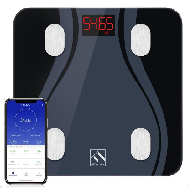 FITINDEX Smart Bluetooth Body Fat Scale with Upgraded App, High Precision Bathroom Scales Digital Weight and Body Fat Body Composition Monitor, 396lb/180kg, Black