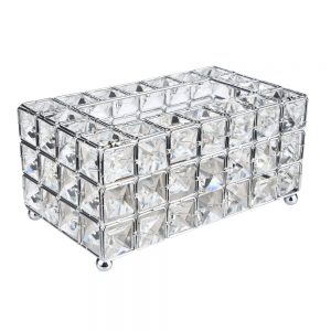 Handmade Square Crystal Tissue Box Tray 200pc Paper Towel Storage (Silver) , Silver Rectangle Cover Luxury Toilet Holder for on Bathroom Vanity/Countertop/Bedroom Dresser/Night Stand/Desk/Table Rectan