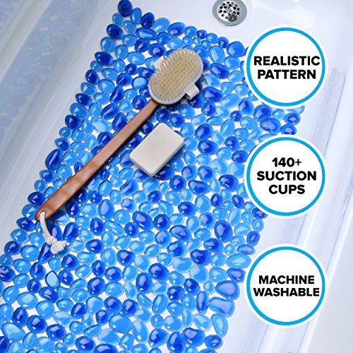 SlipX Solutions Blue Pebble Bath Mat Feels Great on Tired Feet SlipX Options Blue Pebble Tub Mat Feels Nice on Drained Toes and Helps Stop Slips (Seems Like River Rocks, 140+ Suction Cups, Machine Washable).