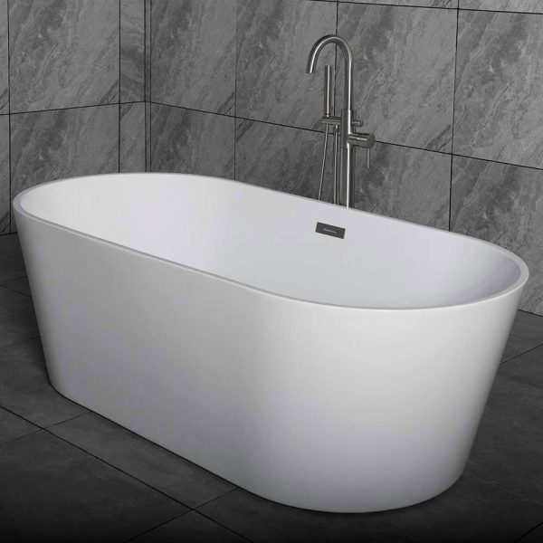 Woodbridge Acrylic Freestanding Bathtub Contemporary Soaking Tub with Brushed Nickel Overflow and Drain B-0014-B/N-Drain &O, 59" B0014