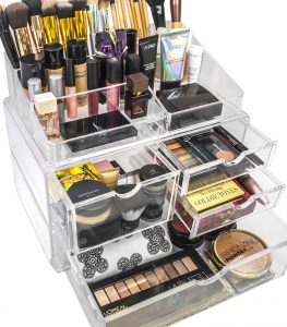 Sorbus Acrylic Cosmetics Makeup and Jewelry Storage Case X-Large Display Sets -Interlocking Scoop Drawers to Create Your Own Specially Designed Makeup Counter - Stackable and Interchangeable (Clear)