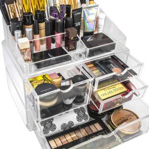 Sorbus Acrylic Cosmetics Makeup and Jewelry Storage Case X-Large Display Sets -Interlocking Scoop Drawers to Create Your Own Specially Designed Makeup Counter - Stackable and Interchangeable (Clear)