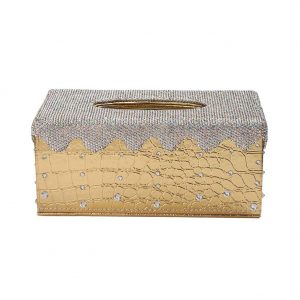 ATMOMO Gold with Silver Bling Bling Crystal Tissue Holder Box Luxury Rectangular Facial Tissue Box Holder for Home Car Office (NO Paper Towel)
