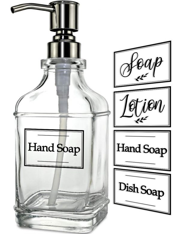 JASAI Antique Design 18Oz Soap Dispenser with Jumbo Rust Proof 304 Stainless Steel Pump, Refillable Hand Soap Dispenser with 6Pcs Clear Stickers, Premium Kitchen & Bathroom Soap Dispenser