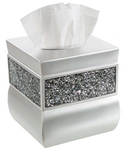 Creative Scents Square Tissue Box Cover - Decorative Tissue Holder is Finished in Beautiful Silver Colored Mosaic Glass, Bathroom Accessories