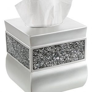 Creative Scents Square Tissue Box Cover - Decorative Tissue Holder is Finished in Beautiful Silver Colored Mosaic Glass, Bathroom Accessories
