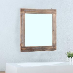 Womio Rustic Bathroom Mirrors for Wall,23.6" x 23.6" Wood Frame Hanging Decorative Wall Mirror Vanity Mirror Makeup Mirror