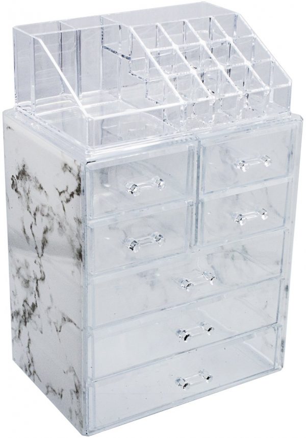 Sorbus Luxe Marble Cosmetic Makeup and Jewelry Storage Case Display - Spacious Design - Great for Bathroom, Dresser, Vanity and Countertop (3 Large, 4 Small Drawers, Marble Print)