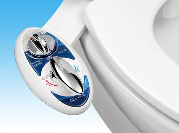 Luxe Bidet Neo 320 - Self Cleaning Dual Nozzle - Hot and Cold Water Non-Electric Mechanical Bidet Toilet Attachment (blue and white)