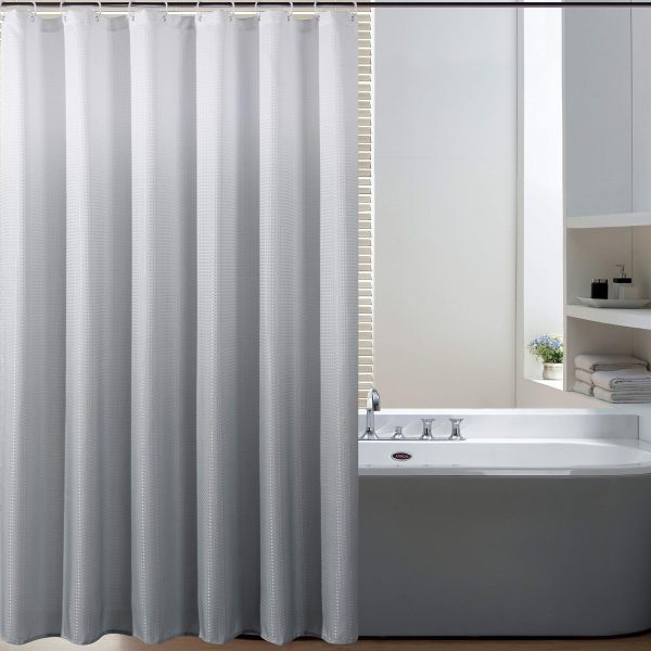 Bermino Textured Fabric Bath Shower Curtain - Ombre Shower Curtains for Bathroom with 12 Hooks, 70 x 72 inch, Grey Gradient