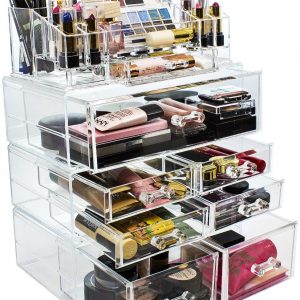 Sorbus Acrylic Cosmetics Makeup and Jewelry Storage Case Display Sets – Interlocking Drawers to Create Your Own Specially Designed Makeup Counter – Stackable and Interchangeable (Clear)