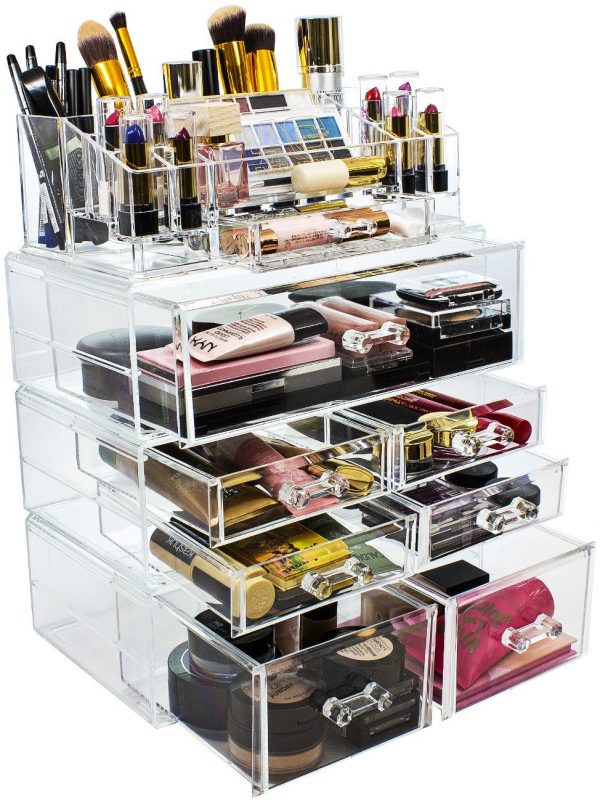 Sorbus Acrylic Cosmetics Makeup and Jewelry Storage Case Display Sets – Interlocking Drawers to Create Your Own Specially Designed Makeup Counter – Stackable and Interchangeable (Clear)