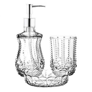 American Atelier Arya Glass 3-Piece Bathroom Accessory Set Includes Lotion Pump Dispenser, Soap Dish and Tumbler Add Style, Convenience and Organization to Your Bath or Kitchen