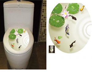 BIBITIME Bathroom Toilet Seat Cover Decals Sticker Vinyl Toilet Lid Decal Decor (12.99" x 15.35", Lotus Flower Carps Fish)