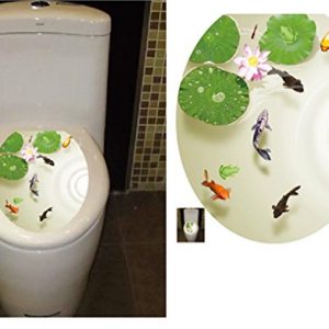 BIBITIME Bathroom Toilet Seat Cover Decals Sticker Vinyl Toilet Lid Decal Decor (12.99" x 15.35", Lotus Flower Carps Fish)