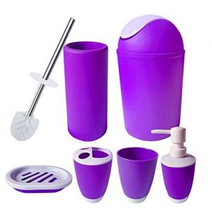 Bathroom Accessories Set, Luxury Bath Sets Lotion Dispenser,Toothbrush Holder, Bathroom Tumblers, Soap Dish, Trash Can, Toilet Brush Set-Purple (Purple)