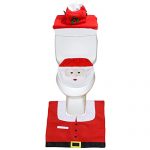 Christmas Santa Toilet Seat Cover, Rug, Tank & Toilet Paper Box Cover Set Red - Funny Christmas Bathroom Decorations - Set of 3