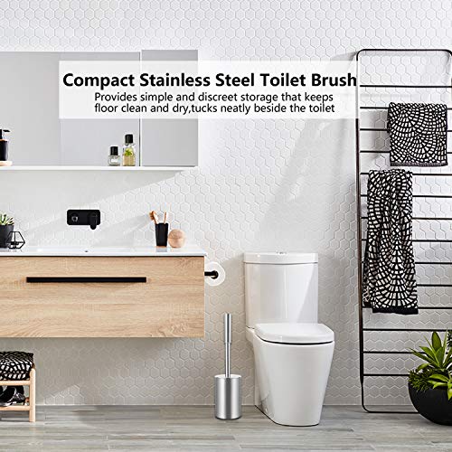 Dullrout Toilet Brush and Holder, Silver Stainless Steel Toilet Bowl Dullrout Rest room Brush and Holder, Silver Stainless Metal Rest room Bowl Brush Holder with Lengthy Deal with for Any Lavatory, Fashionable Rest room Brush with Lid, Deep Cleansing, Mild and Sturdy.