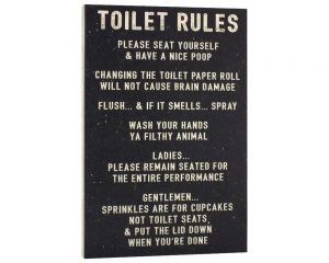 Elegant Signs Toilet Rules Sign Funny Bathroom Decor - Please Seat Yourself and Have a Nice Poop - Wash Your Hands Ya Filthy Animal