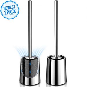 Homemaxs Toilet Brush and Holder, 【2020 Newest】 Upgraded 304 Stainless Steel Toilet Bowl Brush 2 Pack, Ventilation Design for No Smell, Modern Toilet Brush with Durable Bristles, Extended Handle