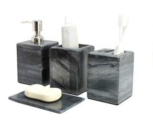 KLEO - Bathroom Accessory Set Made from Natural Stone - Bath Accessories Set of 4 Includes Soap Dispenser, Toothbrush Holder, Utility and Soap Dish