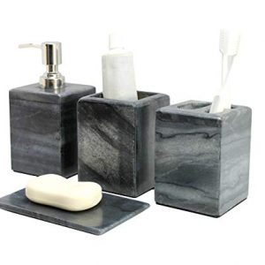 KLEO - Bathroom Accessory Set Made from Natural Stone - Bath Accessories Set of 4 Includes Soap Dispenser, Toothbrush Holder, Utility and Soap Dish