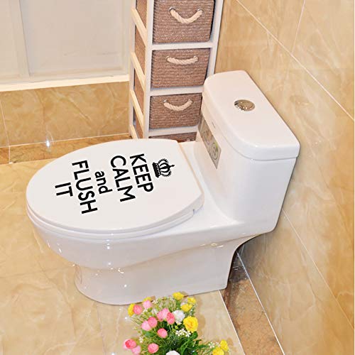Keep Kalm and Flush It Quote Toilet Bowl Decal Hold Kalm and Flush It Quote Bathroom Bowl Decal,Minimalist Humorous Washroom Rule Lettering Sticker for Bathroom Lid Rest room Seat Ornament,Black-12.6”x15.3”-1Pcs.