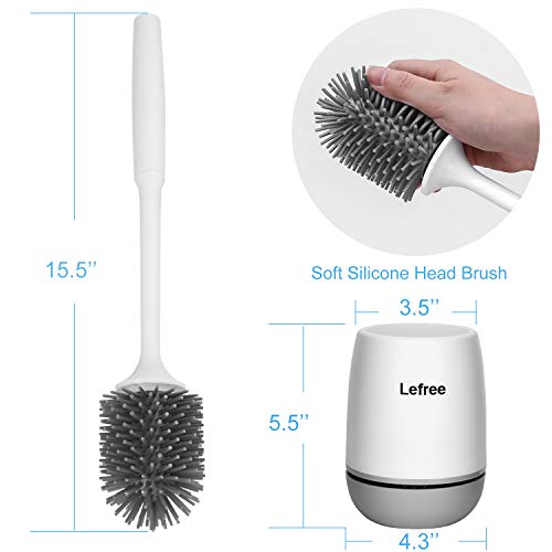 Lefree Silicone Toilet Brush and Holder, Bathroom Toilet Bowl Cleaner Lefree Silicone Bathroom Brush and Holder, Rest room Bathroom Bowl Cleaner Brush Set,Non-Slip Deal with with TPR Smooth Bristle,Wall Mounted/Ground Standing (White-Gray).