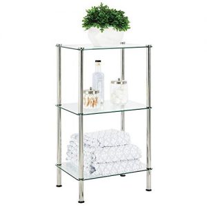 mDesign Bathroom Floor Storage Rectangular Tower, 3 Tier Open Glass Shelves - Compact Shelving Display Unit - Multi-Use Home Organizer for Bath, Office, Bedroom, Living Room - Clear/Chrome Metal
