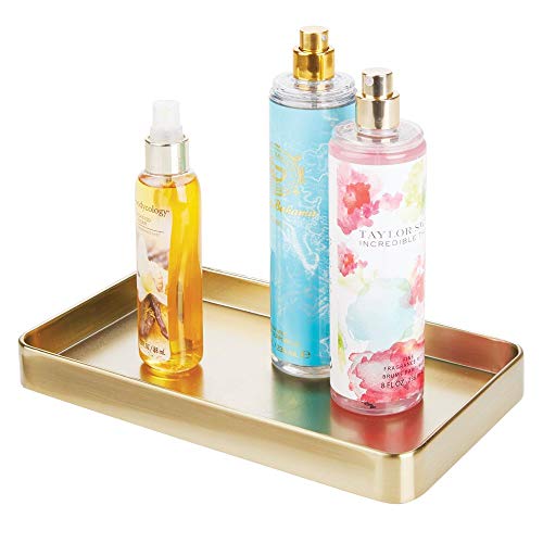 mDesign Modern Decorative Metal, Guest Hand Towel Storage mDesign Trendy Ornamental Metallic Visitor Hand Towel Storage Tray Dispenser, Sturdy Holder for Disposable Paper Napkins - Toilet Vainness Countertop Group - Tender Brass.