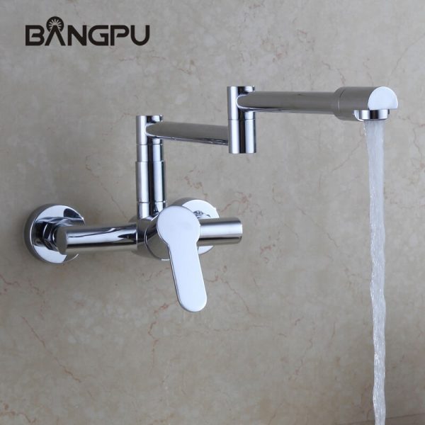 Kitchen Folding Retractable Rotary Stretch Sink Faucet BANGPU Folding Retractable Rotary Stretch Sink Faucet Kitchen Sink Faucet Wall Mounted Kitchen Faucet 2 Holes Kitchen Faucet Chrome