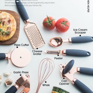 Elegant and Durable Rose Gold Garlic Press and Pizza Cutter Set