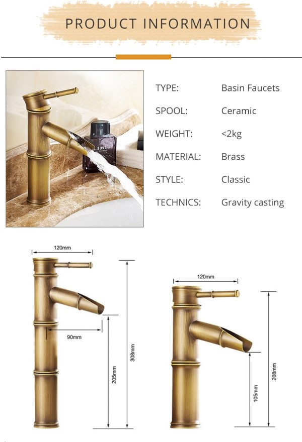 Tall Faucet With Two Pipes Kitchen/Bathroom ZGRK Toilet Faucet Brass Basin Taps Luxurious Faucet Tall Bamboo Scorching Chilly Water With Two Pipes Kitchen Out of doors Backyard WC Faucets