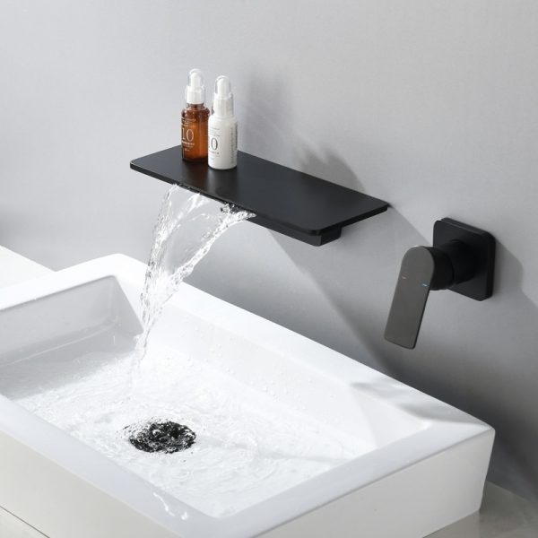 Waterfall Faucet Matte Black Wall Mounted Bathroom -The tap materials is 100% stable brass -Floor matte black plated -2 kinds for selection,for wall mounted or deck mounted -All equipment full