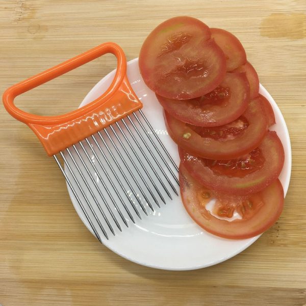 Onion Slicer and Safe Tomato Vegetable Fork: Essential Kitchen Tools for Slicing and Chopping Vegetables The new kitchen devices include an onion slicer and tomato greens secure fork, which are perfect for slicing and chopping greens. These kitchen devices and equipment are must-haves for any kitchen.