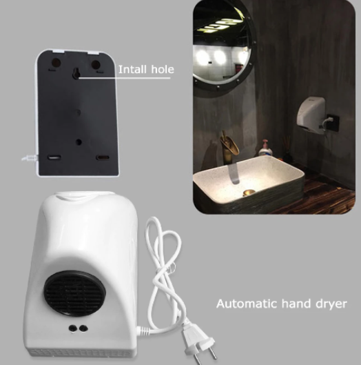 Automatic Infrared Sensor Hand Dryer for Family Toilet, Lodge Cost-Efficient: By using a plug-in hand dryer, you can significantly reduce the consumption of paper towels in your facility. This not only helps you save money on paper products but also contributes to environmental sustainability by reducing paper waste. Hygienic Solution: Automated hand dryers are more hygienic than traditional paper towels, which can harbor germs and bacteria. The touch-free operation minimizes the risk of cross-contamination, promoting a cleaner and safer restroom environment. Ease of Installation: The plug-in design of this hand dryer simplifies installation. You can easily connect it to existing electrical outlets, eliminating the need for complex wiring. Compact size suitable for commercial establishments, shopping centers, restaurants, clubs, and households. Made of flame-retardant ABS with a smooth surface for easy cleaning and maintenance.